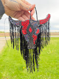 Black & Red Bull with fringe freshie